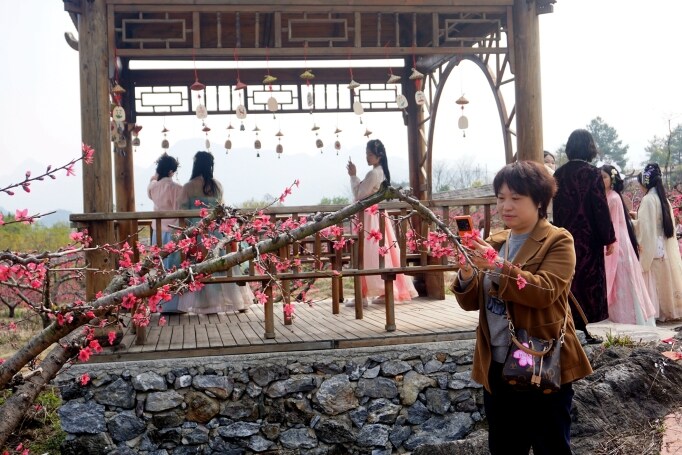 桃花節(jié)在九陂鎮(zhèn)開幕，迎來八方游客。清遠(yuǎn)日報記者 周璐攝。